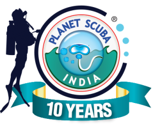 Planet Scuba India 10th-anniversary logo